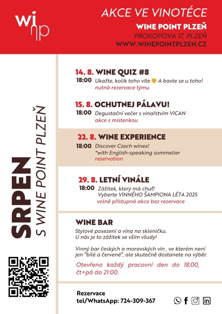 program srpen, akce s vínem, vinotéka, degustace, zážitek, plzeň
