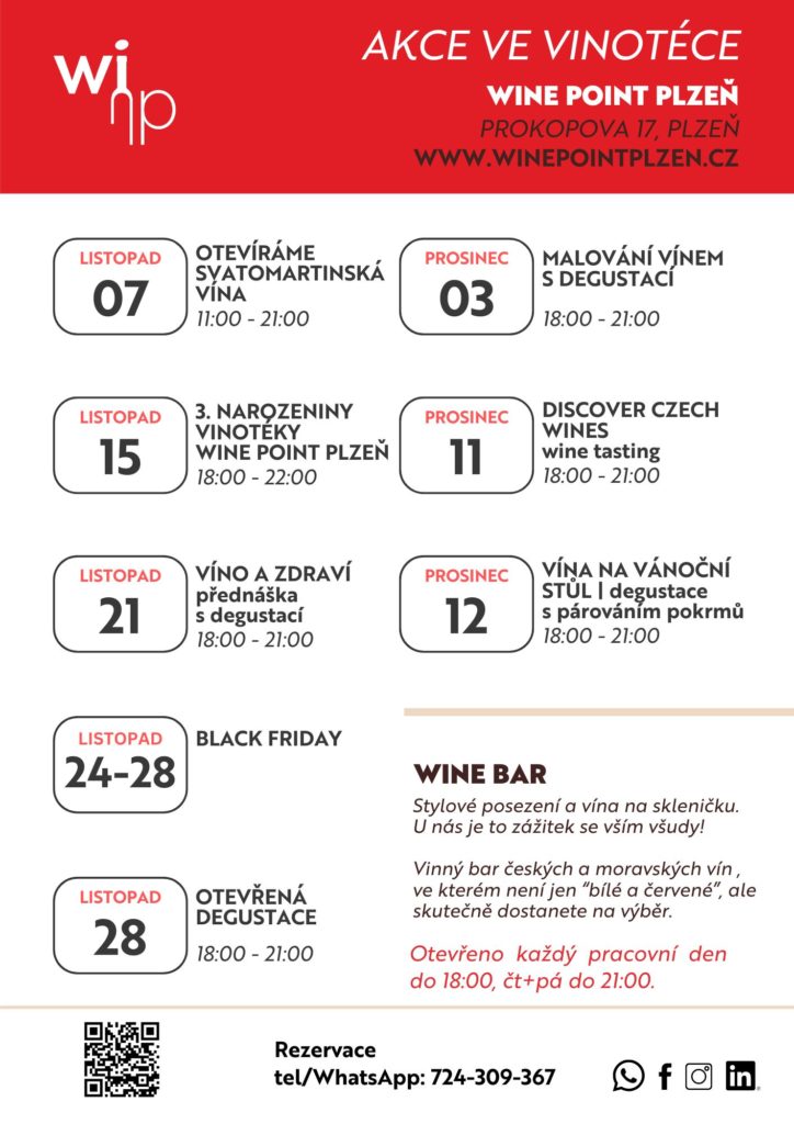 program akcí vinotéky Wine Point Plzeň listopad 2025